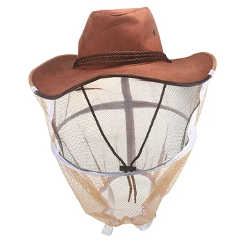 

Hot Professional Beekeeping Hat Beekeeper Cowboy Hat Anti Mosquito Bee Veil Net Hat Full Face Neck Wrap Protector