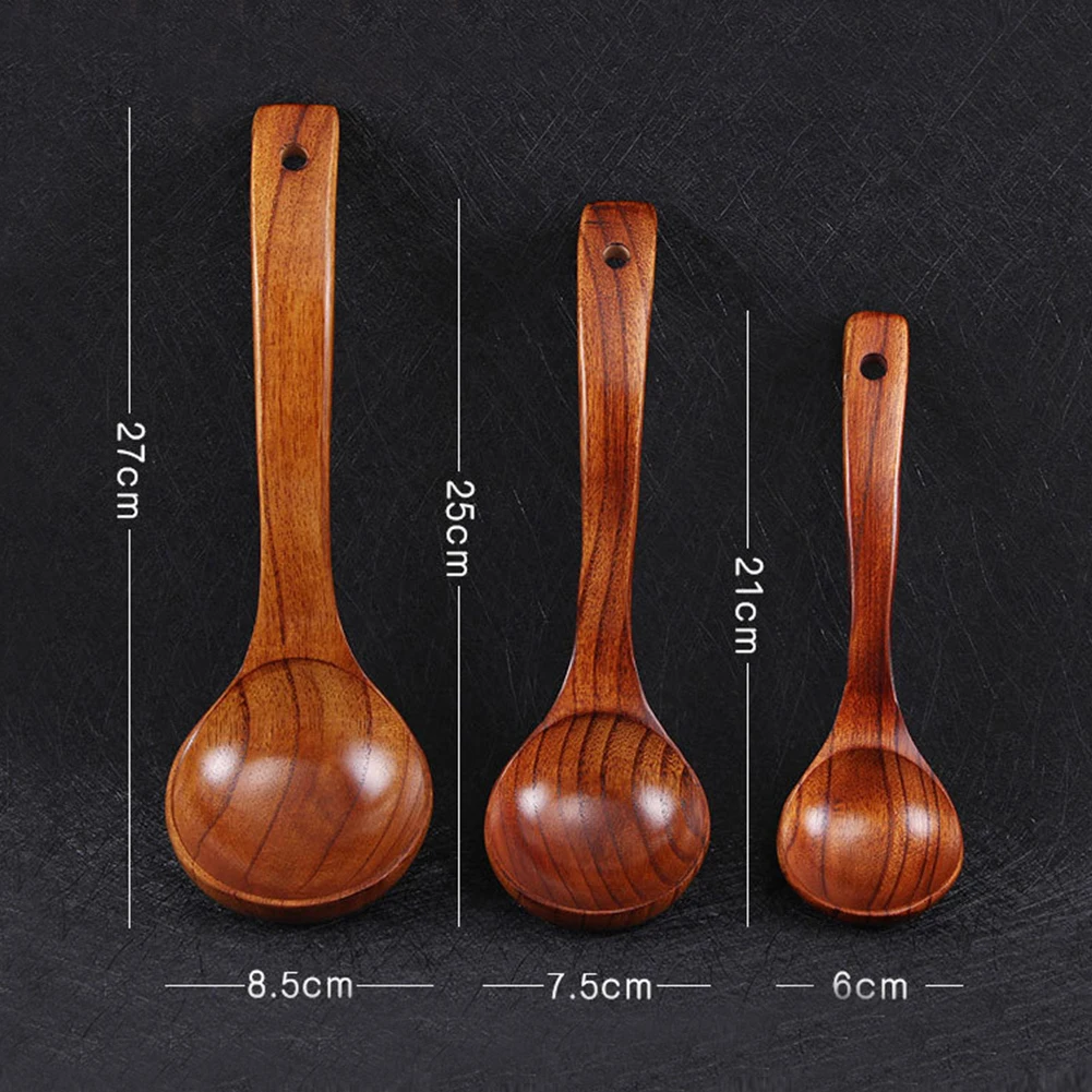 Long Handle Wooden Tablespoon Spoon Soup porridge Spoon Stirring Spoon Eco-Friendly Tableware Natural Kitchen Tool 3 Sizes