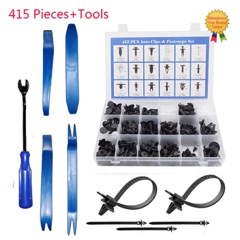 

415PCS Plastic Car Fastener Rivets Retainers Push Pins Steel Handle Remover Trim Removal Tool Fastener Kit Car Body Push Retaine
