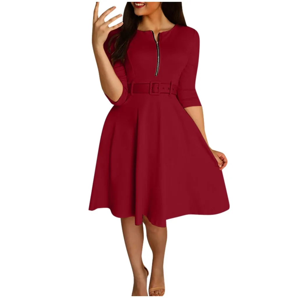 Women Bodycon Dress O Neck Solid Color Three Quarter Sleeve Dresses Ladies Party Dress Elegant dresses woman party night