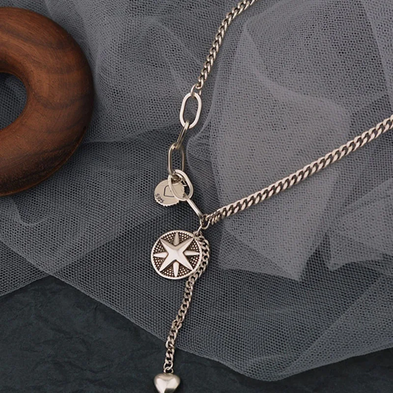 Mewanry Six-Pointed Star Heart Pendant 925 Sterling Silver Necklace for Women Fashion Party Thai Silver Jewelry Birthday Gifts