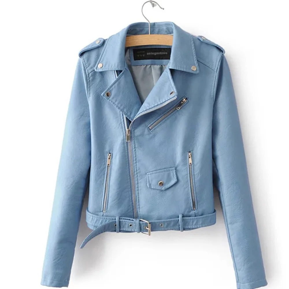 blue Осенняя женская короткая куртка из искусственной мягкой кожи Veste Femme на молнии, мотоциклетная Женская уличная куртка из искусственной кожи, пальто для женщин, большие размеры - Цвет: blue