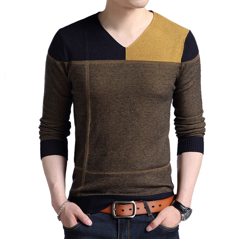 

2019 New Fashion Brand Sweater Mens Pullover splice Slim Fit Jumpers Knitred Woolen Autumn Korean Style Casual Men Clothes