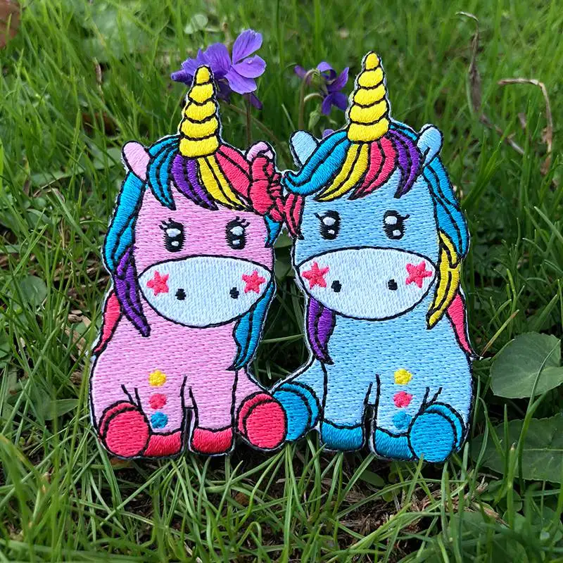 Prajna Hippie Unicorn Patches Embroidered Patches For Clothing DIY Magic Rainbow Stripes Iron On Patches For Kids Cloth Applique