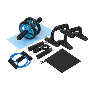 

Abdominal Press Wheel Pro with Push-UP Bar Jump Rope and Knee Pad Portable Equipment 5-in-1 AB Wheel Kit Spring Exerciser