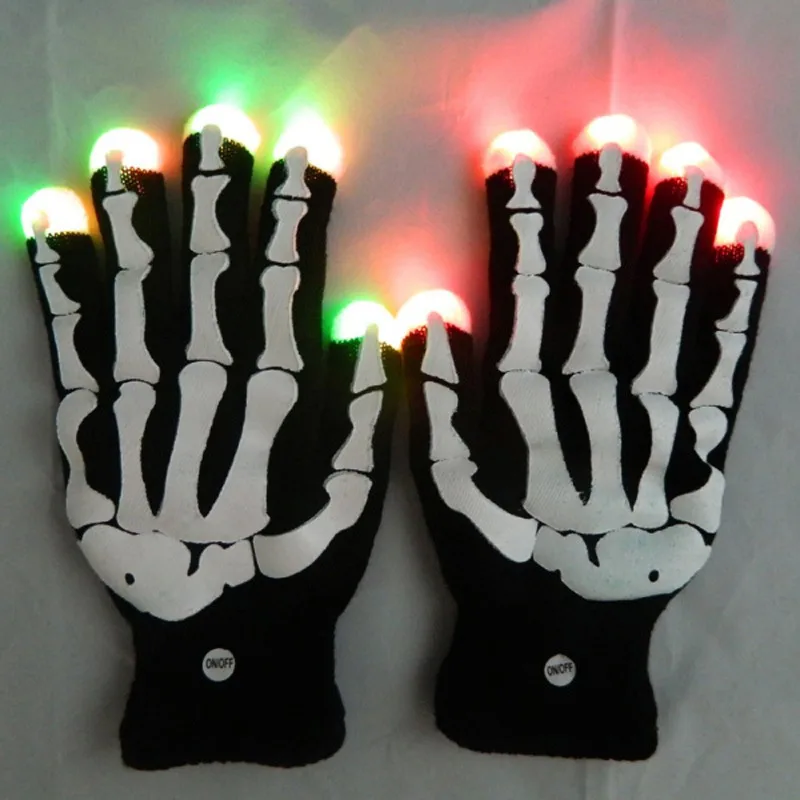 

1 Pair Halloween Skeleton Gloves With Colorful LED Lighting Lamp Glowing In Drak For Festival Dress Up Accessories Props