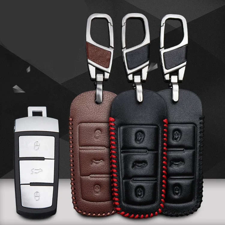 

[Good Quality] Car Key Case Top layer leather Key Protection Cover ForVW CC B7L B6 Car-Styling Interior Accessories