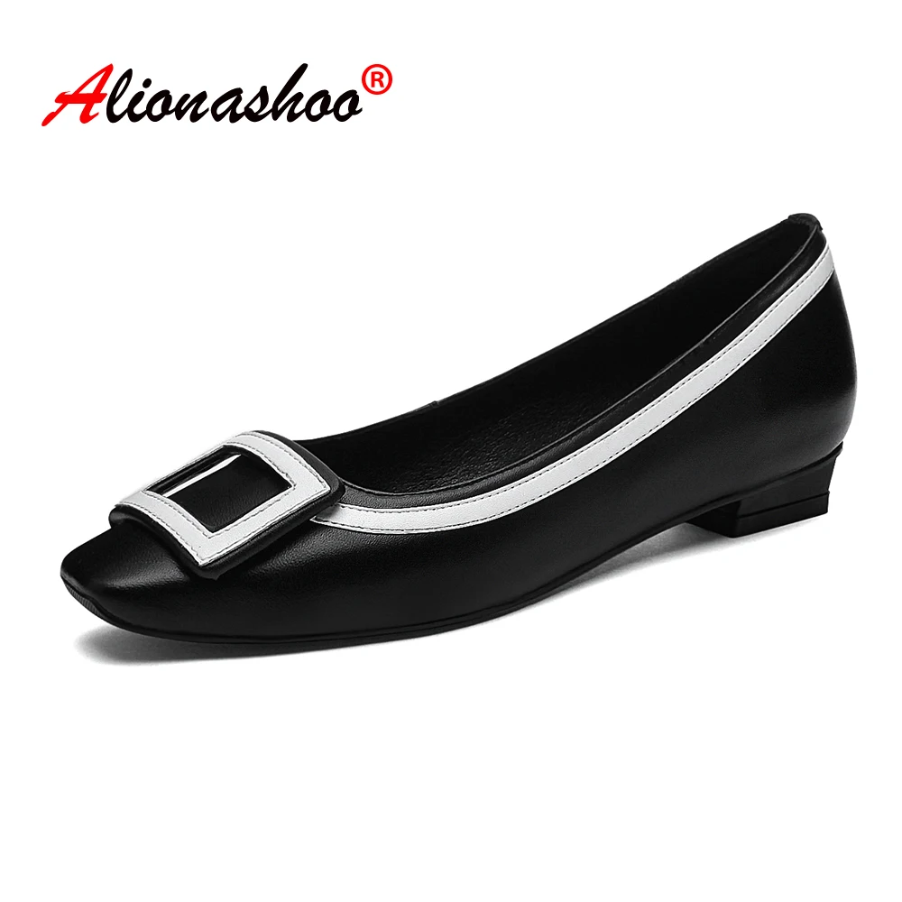 

Women Flat Shoes Oxford Shoes Genuine Leather Shoes Women Patchwork Square Toe Loafers Ladies Flat Footwear Plus Size 34-44