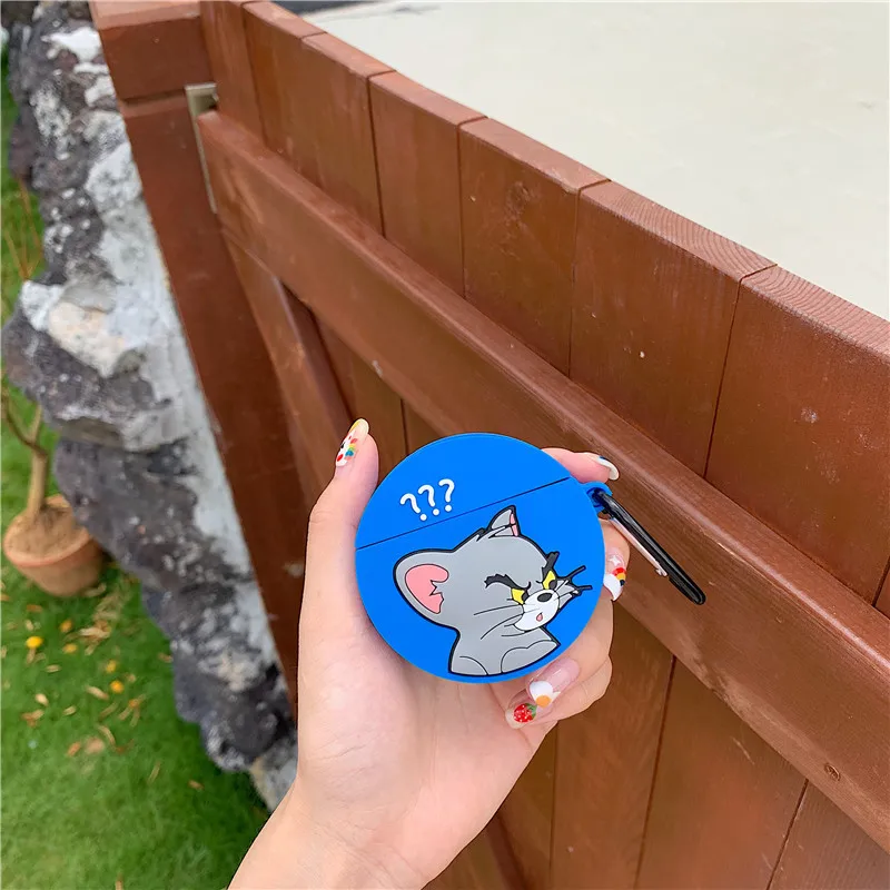 Tom cat 3D милый мультяшный том Кот и мышонок Джерри Мягкая силиконовая круглая чехол для наушников ударопрочный чехол для наушников Apple Airpods 1/2 чехлы - Цвет: Tom cat