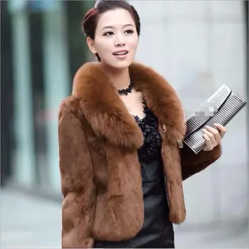 

New 2019 Faux Fur Jacket Women's Short Winter Rex Rabbit Fur Slim Faux Fur Coat Cuellos Pelo Zorro Fashion Coats Woman