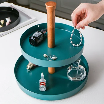 

Nordic Style Storage Tray Double-layer Minimalist Trays Metal Wood Cosmetic Display Dessert Tray Kitchen Home Decorative