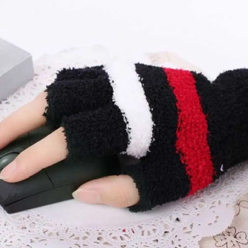 Женские теплые зимние перчатки с usb-питанием, перчатки в полоску из искусственной шерсти для рук 95AB