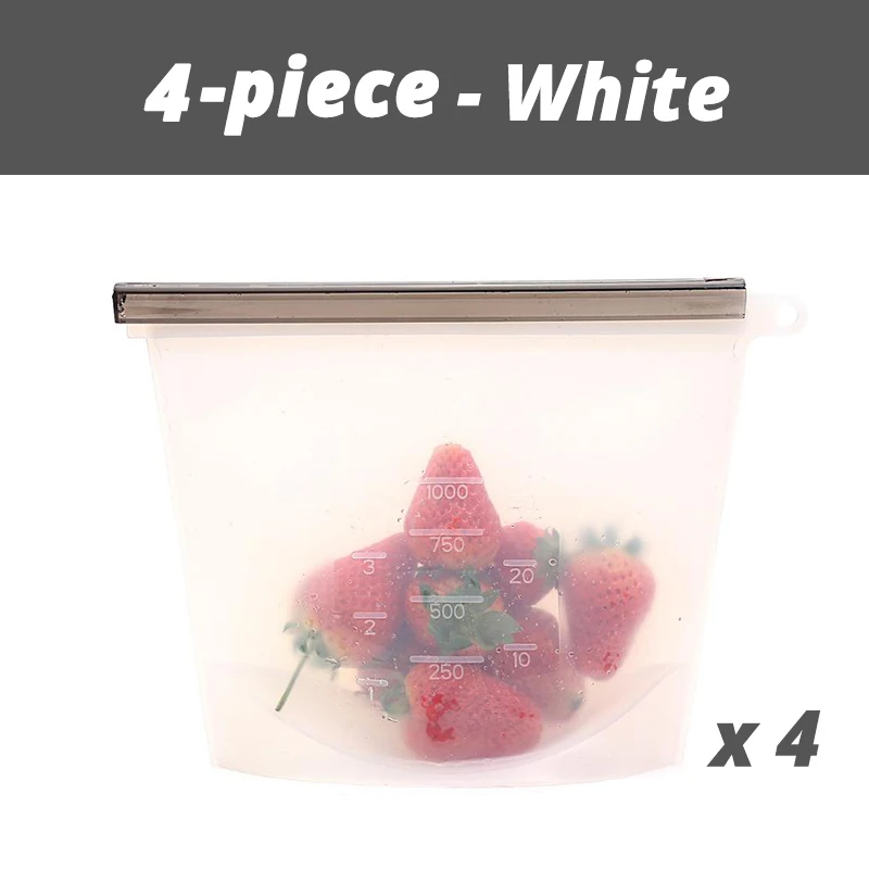 set of 4 white Многоразовая силиконовая сумка для сохранения пищи герметичное уплотнение контейнер для хранения Универсальная кухонная посуда(набор из 2 и 4 - Цвет: set of 4 white