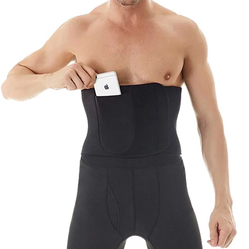 Men Workout Slimming Belt Weight Loss Hot Slimming Thermo Waist Body Shaper Waist Trainer Neoprene Sauna Sweat Belt with Pocket