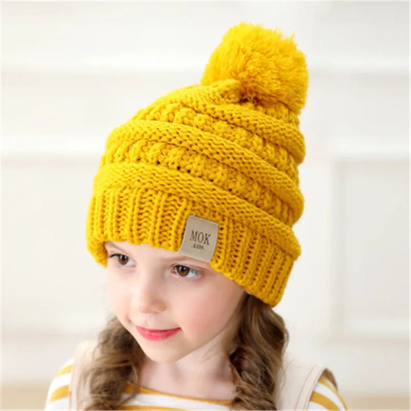 

2019 Ear Warm Pompom Kids Children Fall Winter Skullies Beanies Hat Cap Wool Knitted Solid Fashion Accessories Outdoor-XMC-W6