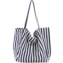 Женская Полосатая Холщовая Сумка летняя пляжная классическая ткань мягкая большая сумка женская повседневная сумка тонкая полоса синяя