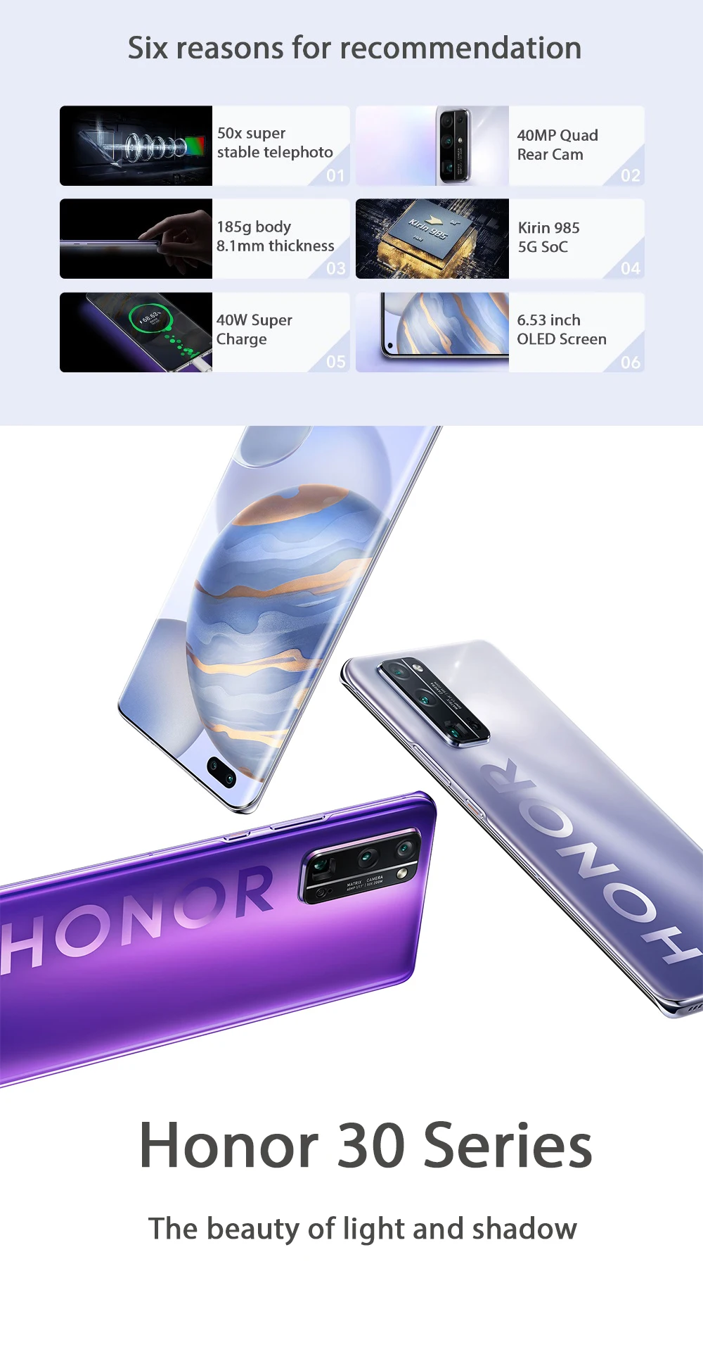 best ram for gaming Original Honor 30 5G Mobile Phone Kirin 985 Android 10.0 6.53" 2400X1080 8GB RAM 256GB ROM 40.0MP 50X Zoom 40W Super Charger 8gb ddr3