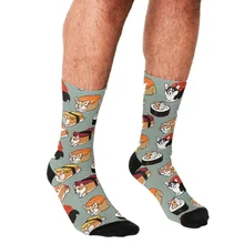 

Men's Funny socks Cartoons Sushi Corgi Socks harajuku Men Happy hip hop Novelty cute boys Crew Casual Crazy Socks for men