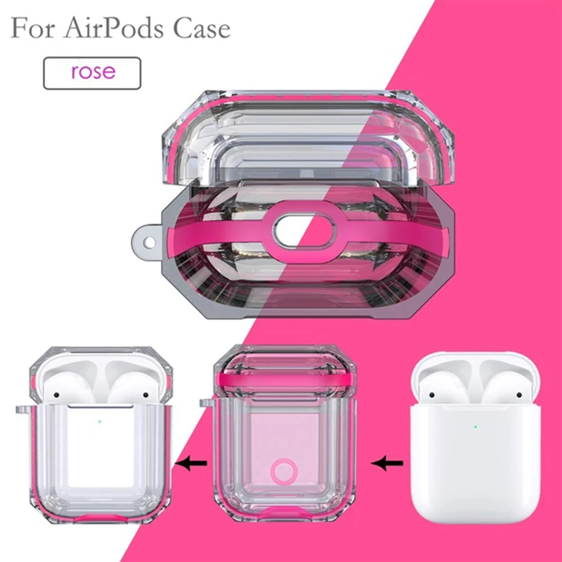 Прозрачный чехол для Airpods 2, зарядная сумка для наушников, жесткий защитный чехол для Apple AirPods 2 - Цвет: 2 Generation rose Re
