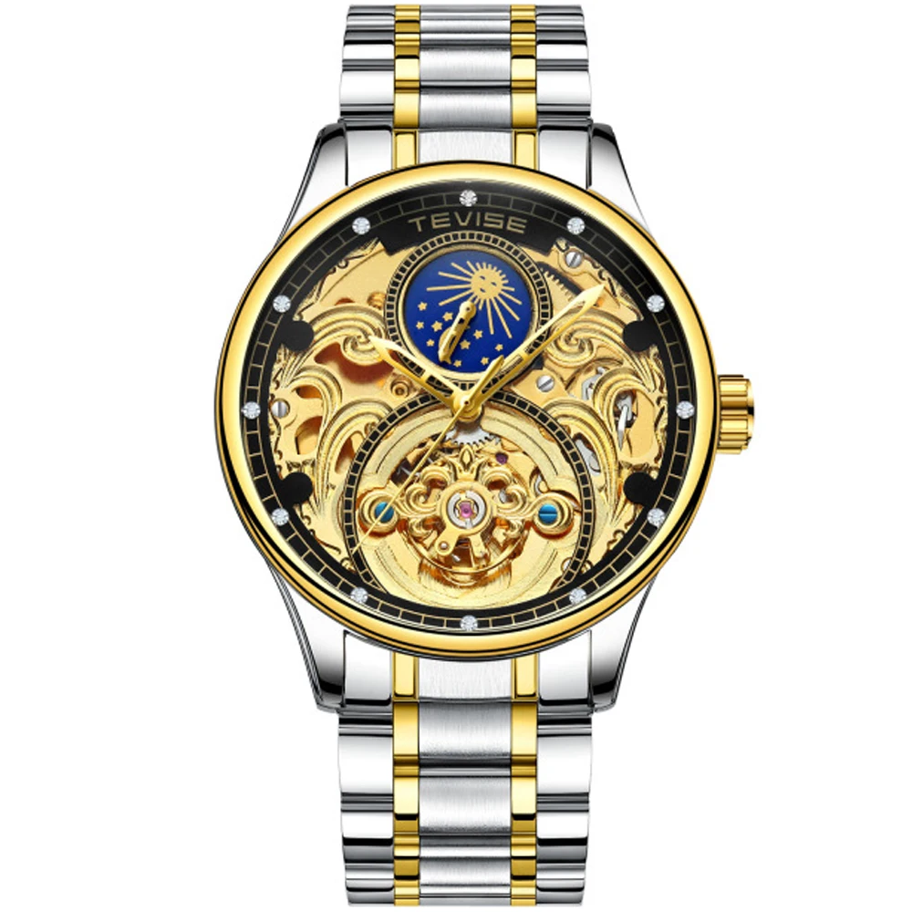 

Tevise Mens Golden Automatic Mechanical Tourbillon Skeleton Wrist Watches Waterproof Male Sports Wrist Watch Relogio Masculino