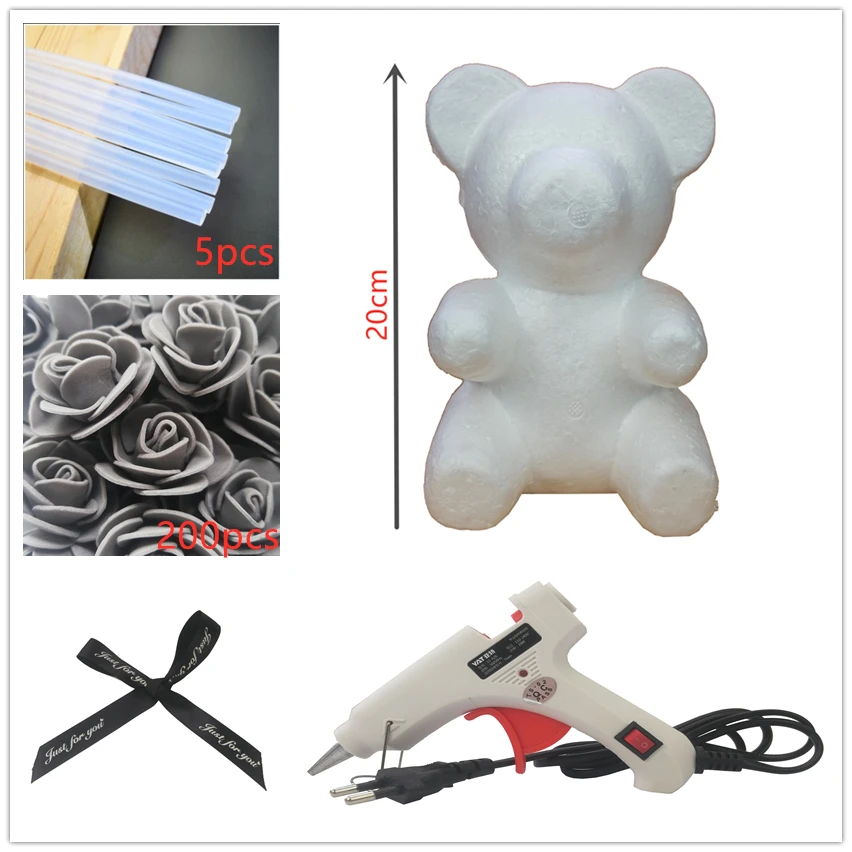 20cm rose grey Подарки "сделай сам", розовые аксессуары в виде мишки, мешок из пены, форма для медведя, 200 шт, ПЭ, искусственные розы, цветы, головки, роза, медведь для влюбленных - Цвет: 20cm rose grey