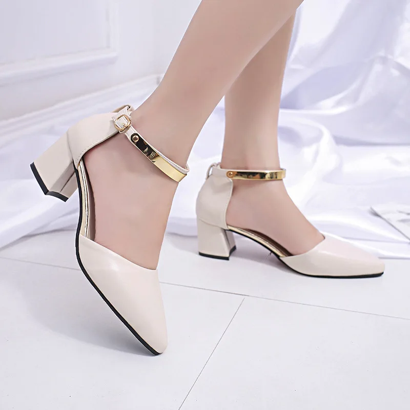 

2018 New Style Summer Chunky-Heel Hallow WOMEN'S Shoes Versitile Fashion Sexy Hipster High Heel Shoes Korean-style Pointed Shoes