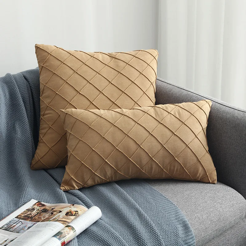 Modern Simple Nordic Pillow Cover Suede Checker Cushion Cover Decorative Pillows case For Seat Home Decorative Pillow Cover - Цвет: 38