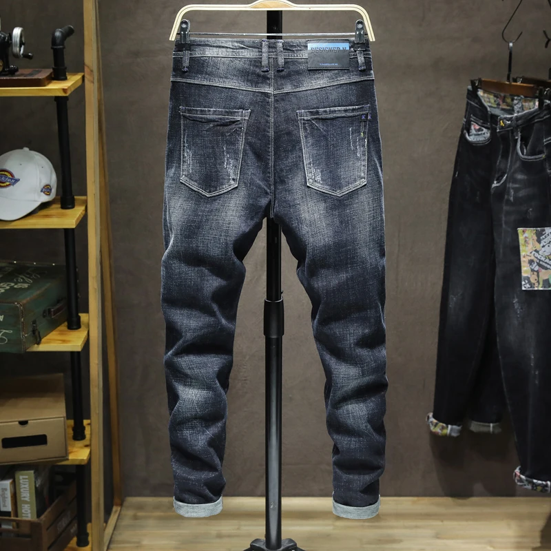 KSTUN Men Jeans Dark Blue Slim Fit Elastic Autumn and Winter Casual Pants Denim Jeans Male Trousers