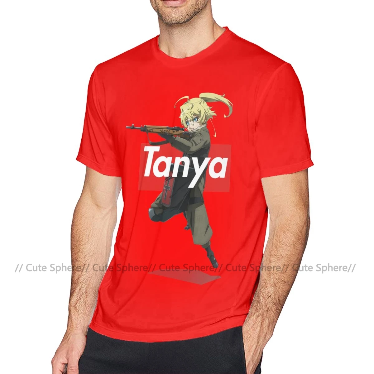 Футболка с надписью «Saga Of Tanya The Evil» футболка с надписью «Tanya Von Degurechaff» футболка с короткими рукавами из 100 хлопка модная футболка - Цвет: Red