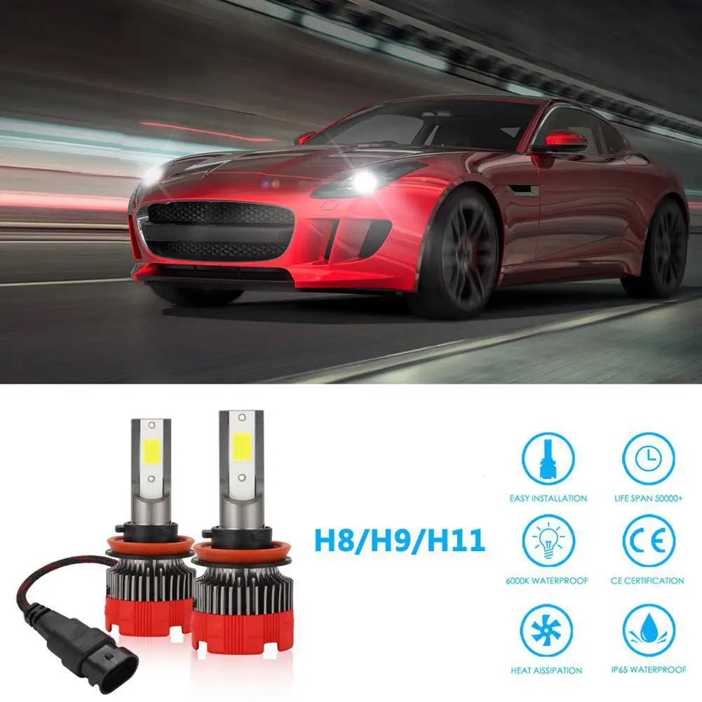 2 шт. светодиодный автомобильный светильник 120W 12000LM мини сборка H1 H7 H4 H8/H9/H11 9005 9006 автомобилей головной светильник тумана светильник - Цвет: H8 H9 H11