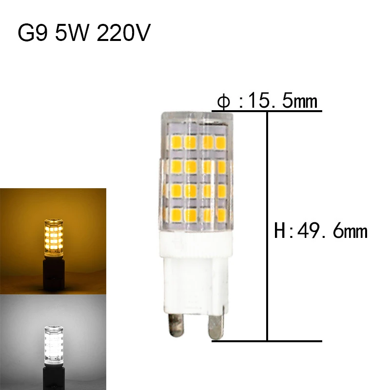 G9 5W 220V G4 G9 E14 светодиодный светильник лампы кукурузы 3 Вт 6 Вт, 5 Вт, 7 Вт, 9 Вт, AC12v 220v с украшением в виде кристаллов светильник Точечный светильник Замена люстры лампы 10 шт./упак. теплый белый - Испускаемый цвет: G9 5W 220V