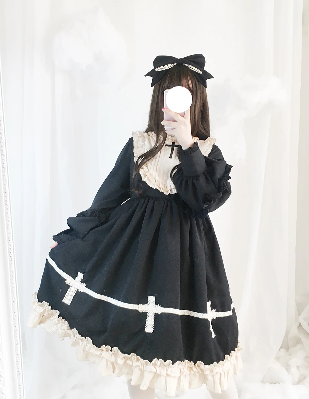 Black And KC Harajuku уличная мода крест Косплей сладкое женское платье мягкие японские игрушки в готическом стиле цельное платье Лолита милое платье для девочек-подростков - Цвет: Black And KC