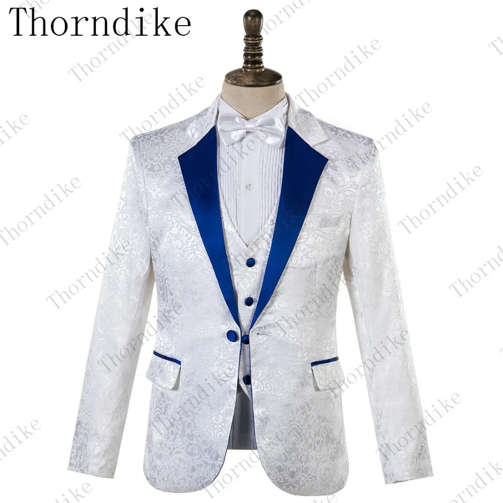 Thorndike белый узор мужские костюмы для жениха смокинги заостренный лацкан Slim Fit 3 шт пиджак брюки жилет мужской портной костюм