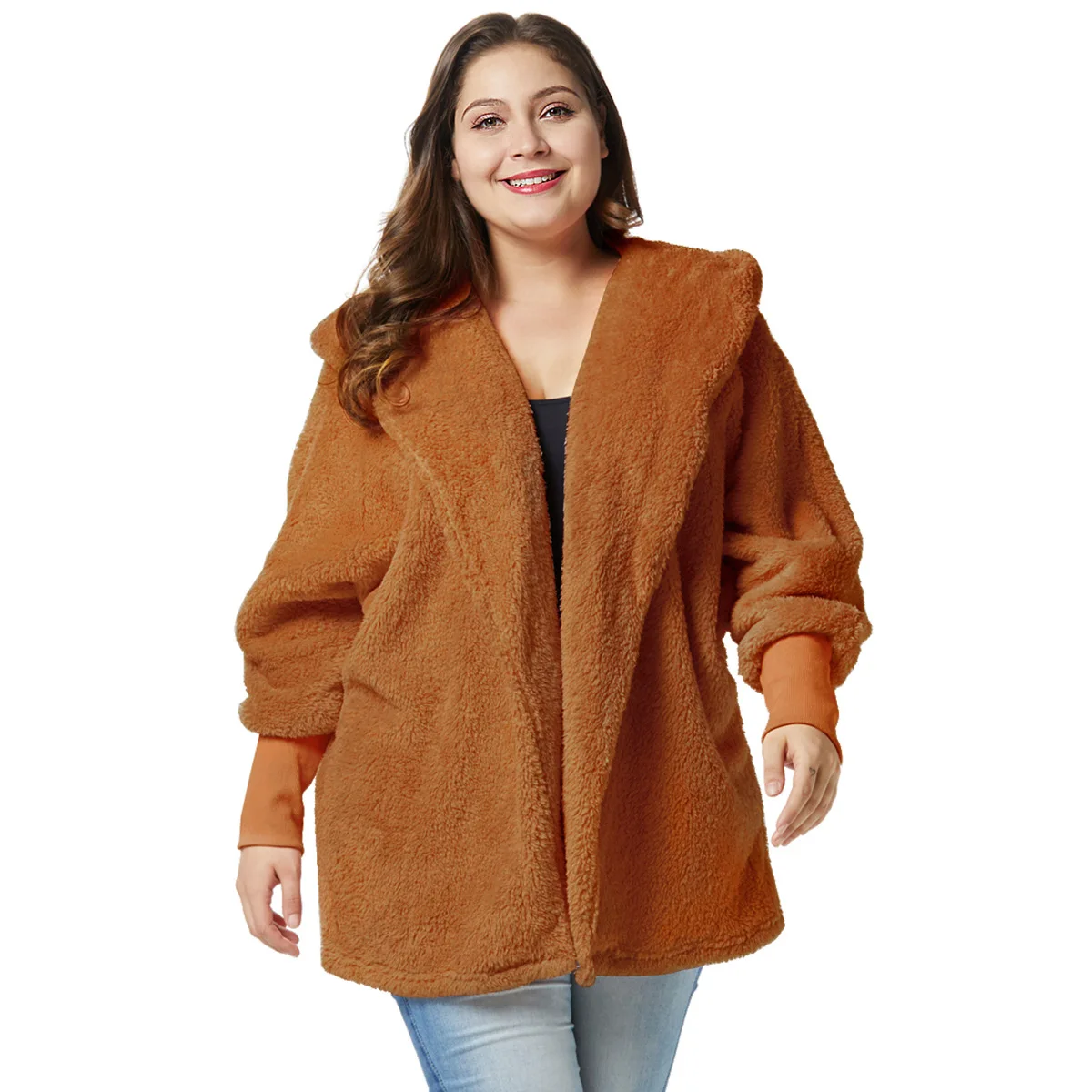 

2018 Europe And America New Products 200 Large Size Dress Fat Mm Winter Tops Lantern Sleeve Plus-sized Plush Coat