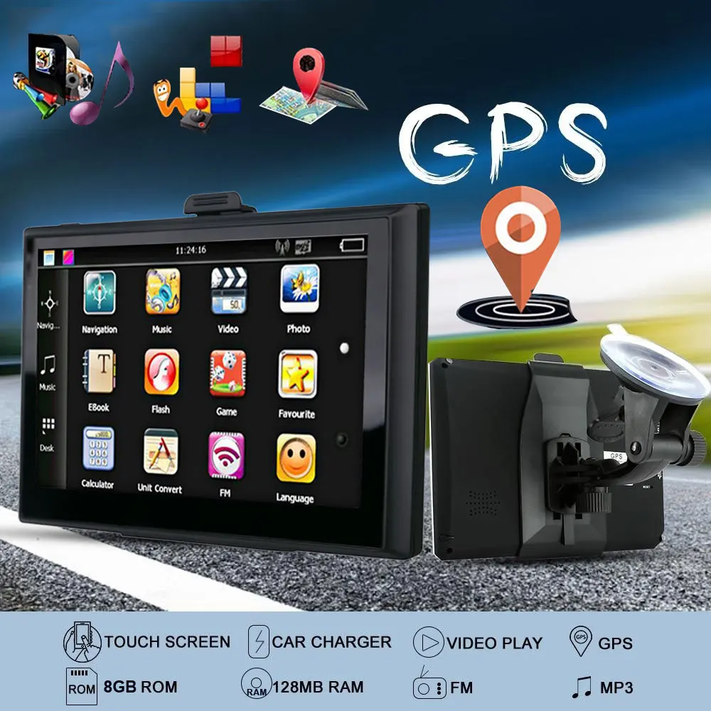 

Universal GPS Navigator Map Digital Electronic Album 7 Inches 8GB MP4 Sensors Multifunctional FM Transmit Vehicle Navigation