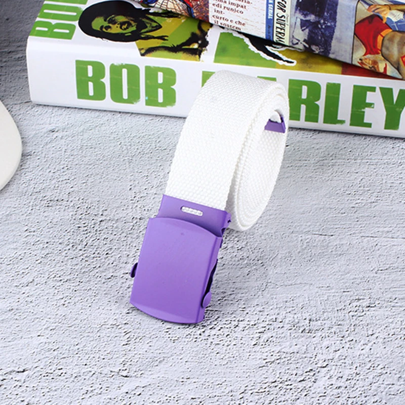 Нейлоновый холщовый ремень корейской версии дикая краска пряжка мужской и женский студенческий ремень многоцветные пары ремень Мужчины - Цвет: Белый