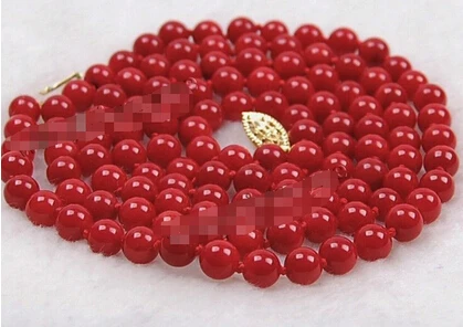 818 LONG 32" 7-7.5mm Japan Red Coral Round Beads Necklace