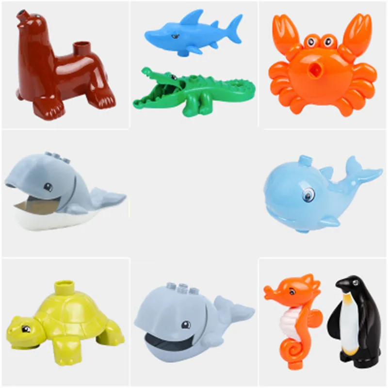 

Big size building blocks accessories cute animals zoo compatible Duplos tiger panda goat animal block Bricks sets Baby toy gift
