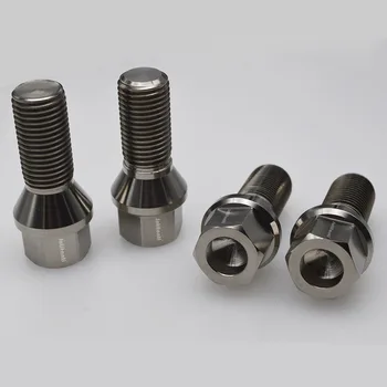 

High performance silver color 60 degree cone seat Gr.5 titanium lug bolts M12*1.5*28mm