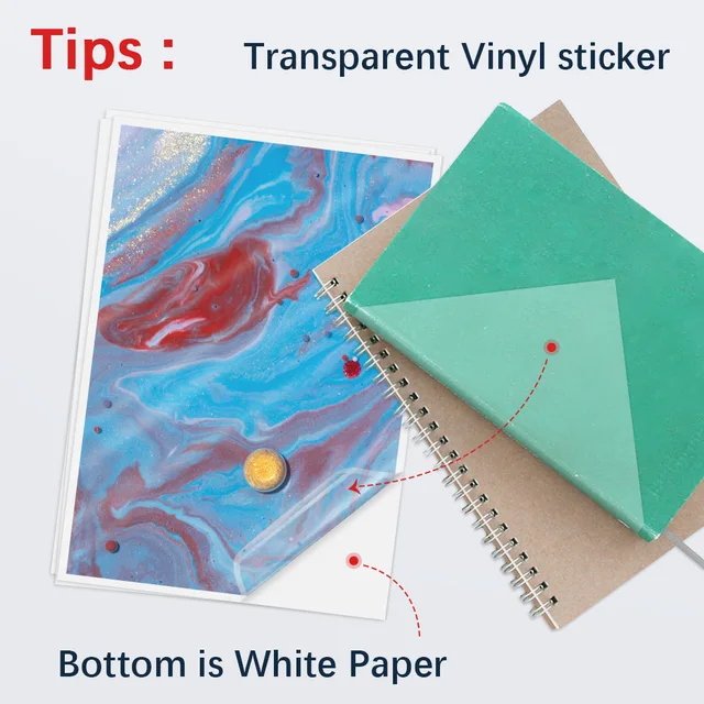 Papier autocollant A4 en vinyle imprimable, Transparent, blanc