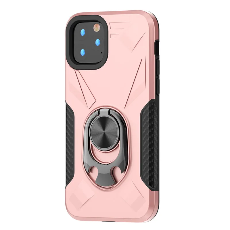 Rose Gold Двухслойный Прочный противоударный защитный чехол из поликарбоната для iPhone 11 Pro XS Max X XR 7 8 6s 6 Plus, автомобильный Магнитный чехол-подставка для телефона - Цвет: Rose Gold