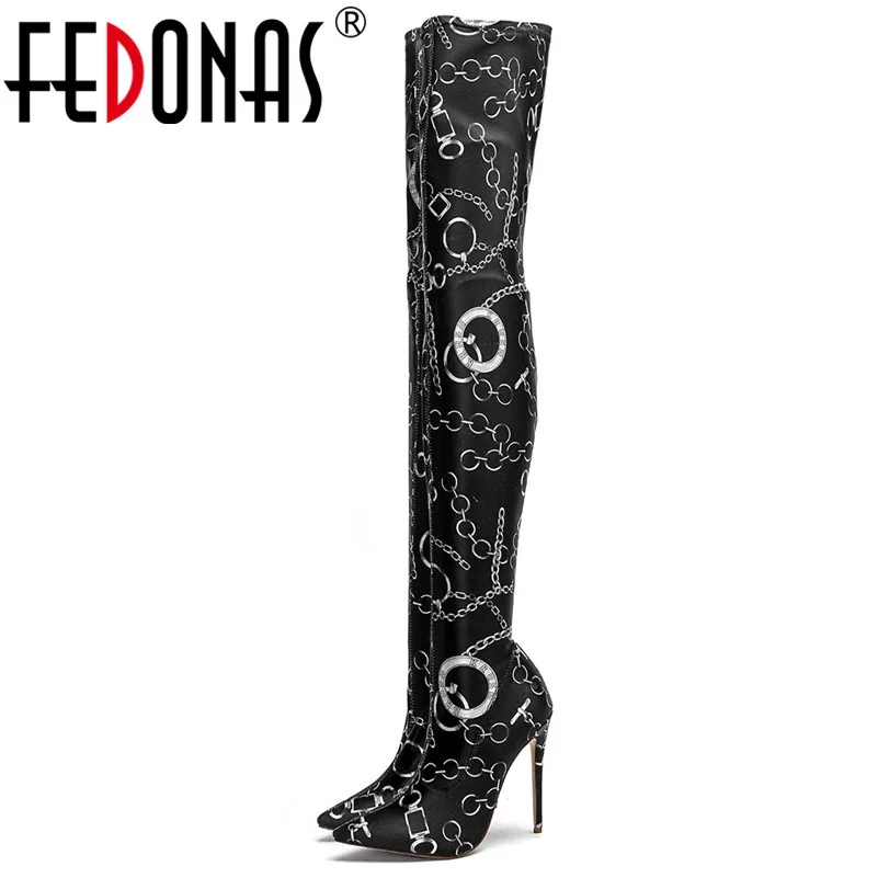 

FEDONAS Black New Arrival Women Over The Knee High Boots Prom Dancing Plus Size Shoes Woman High Heels Winter Long Socks Boots