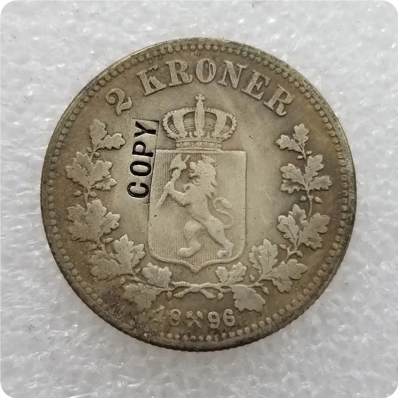 1878-1903 Норвегия 2 крона-Оскар II копии монет - Цвет: 1896