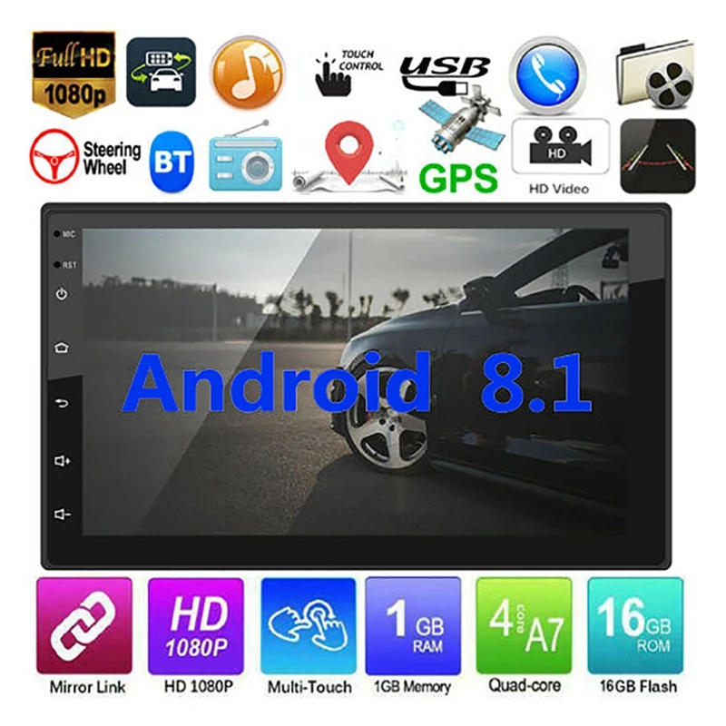 Android 8,1 WiFi gps навигация 7 дюймов 2Din четырехъядерный автомобильный стерео MP5 плеер FM радио