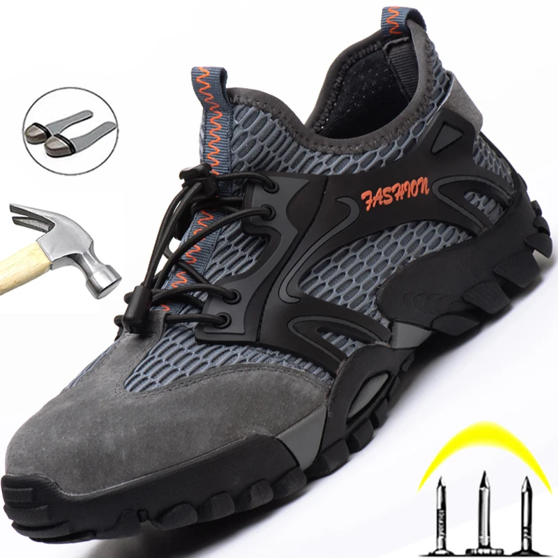 Zapatillas de trabajo de seguridad para hombre, zapatos de trabajo a la moda, transpirables, con punta de acero, botas de seguridad