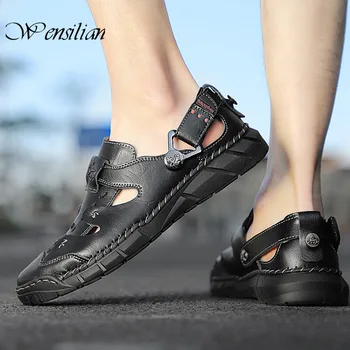 

Classic Mens Sandals Summer Male Beach Sandals Comfortable Male Slippers Slip-ON Man Genuine Leather Sandals Zapatos De Hombre