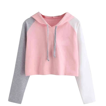

Womens Long Sleeve Color Matching Hoodie Sweatshirt Autumn Casual Loose Hooded Pullover Crop Tops Women's Fashion Sweatshirt