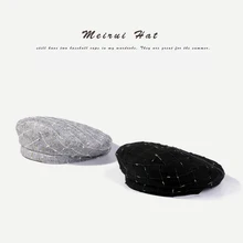 Осенний вязаный хлопковый Клетчатый Стиль, французский винтажный британский модный берет, шапка для девочек, шерстяной теплый берет, женская шапка, восьмиугольная шапка, модная шапочка