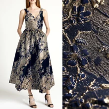 142 см шириной 144 г/м вес золотой жаккард темно-синий полиэстер лиоцелл ткань для осенне-весеннего платья пальто куртка DE1107