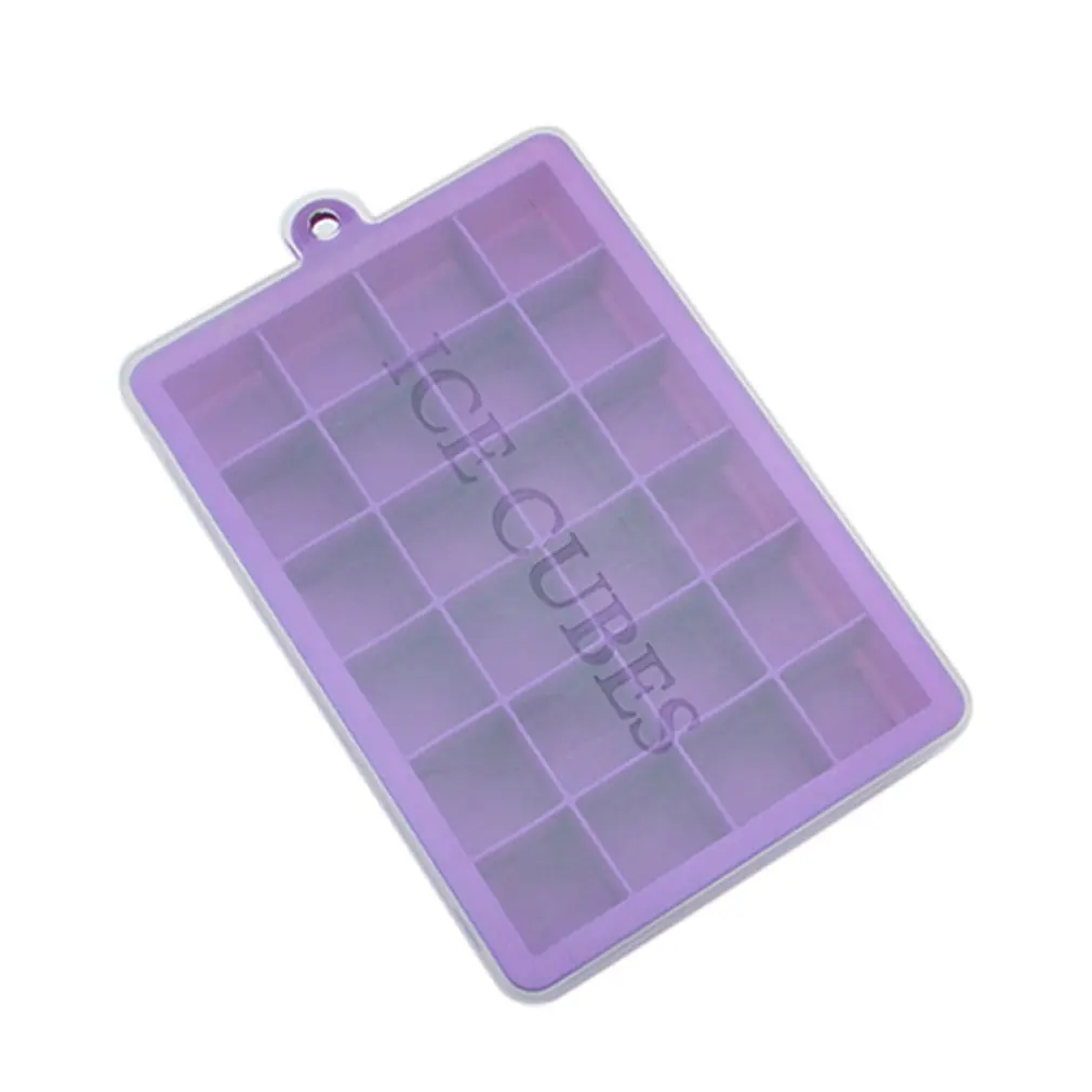Purple С крышкой лоток для льда 24 Сетки экологичный кубик льда квадратный полостью лоток фрукты сахар шоколад десерты силиконовые формы - Цвет: Purple